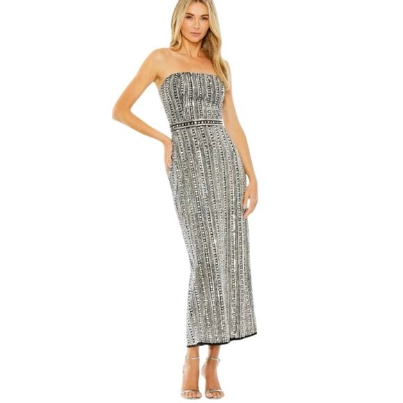 Mac Duggal Black and Silver Embellished Strapless Sheath Dress NWT Size 8 - Picture 1 of 11